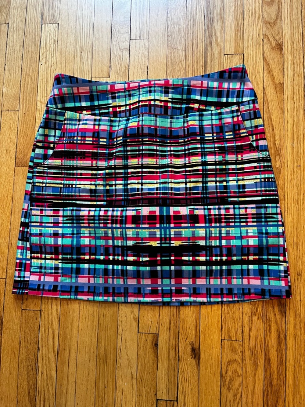 Zac & Rachel Colorful Plaid Skort Sz 8 Preppy Stretch Pockets Active Golf Tennis